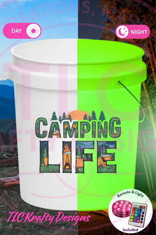Camping Life White LED Bucket with Lid | Custom UVT Design + Seat Lid Upgrade