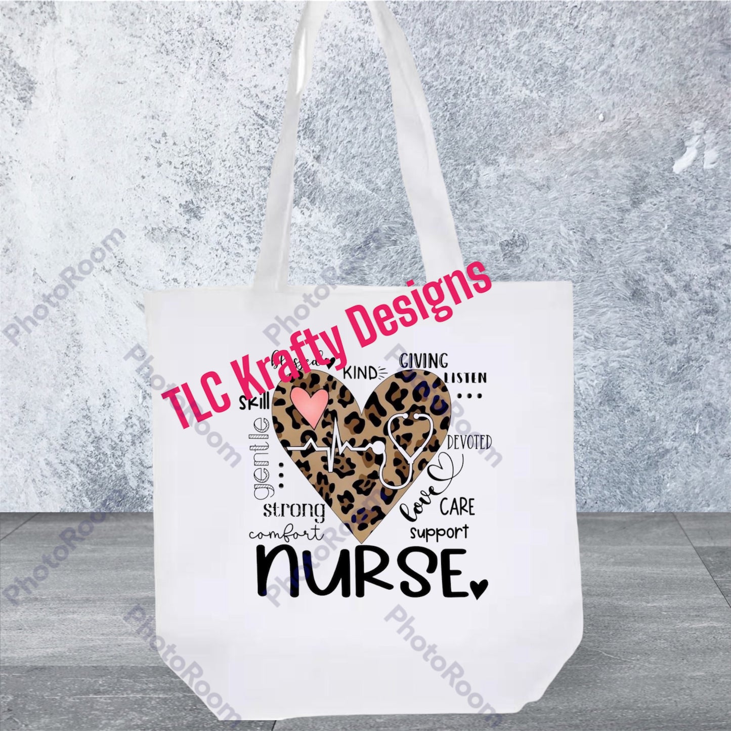 Nurse Leopard Print Heart Logo themed Canvas Tote