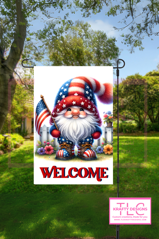 Patriotic Gnome Welcome Garden Flag – 4th of July Outdoor Decor