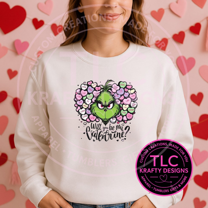 Grumpy Green Valentine Sweatshirt | Funny Valentine Shirt | Anti-Valentine Cartoon Style Top