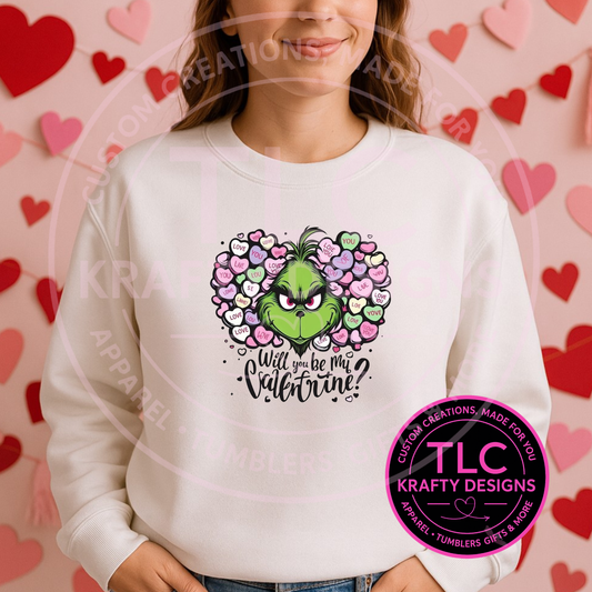 Grumpy Green Valentine Sweatshirt | Funny Valentine Shirt | Anti-Valentine Cartoon Style Top