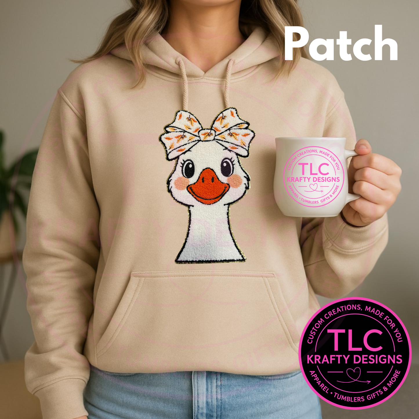 Fall Goose Hoodie – Sweatshirt with Chenille Goose Patch and Autumn Bow