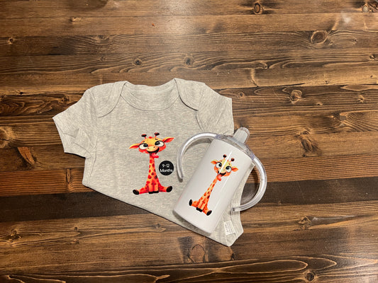 Adorable Giraffe 6-9 Month Onesie and Sippy Cup Set