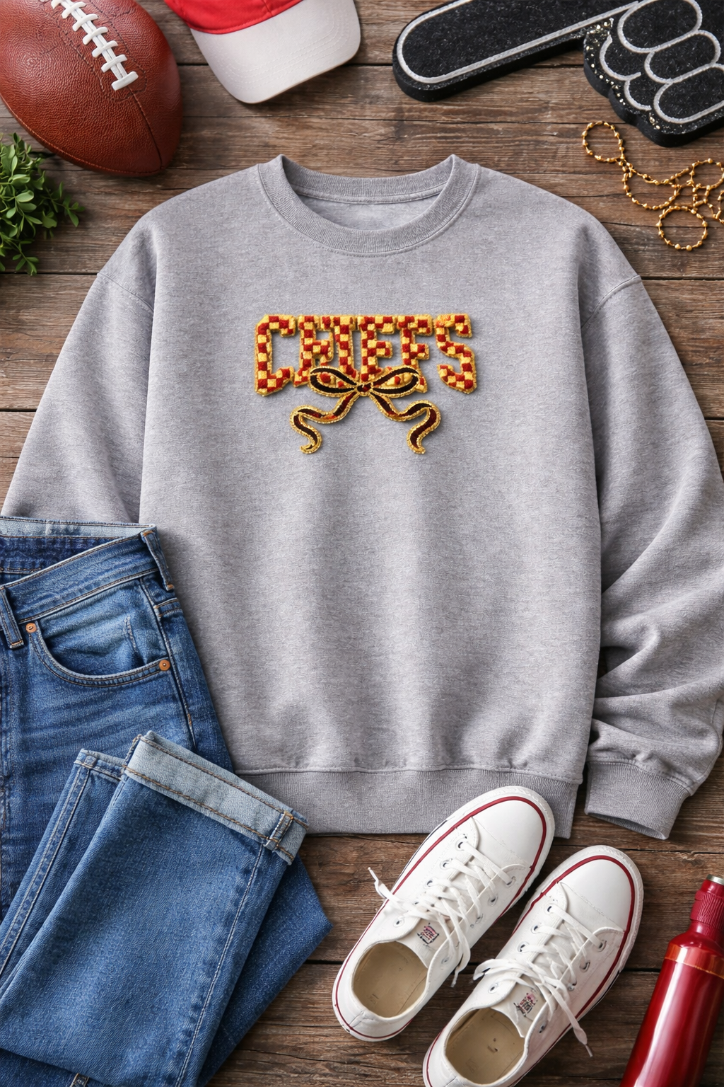 XL “Chiefs” Chenille Patch with Bow – Red & Gold