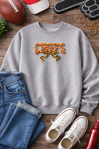 XL “Chiefs” Chenille Patch with Bow – Red & Gold