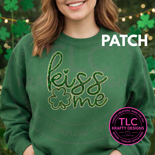 Kiss Me Sequin Patch Shirt or Sweatshirt – St. Patrick’s Day Lucky Shamrock Top, Green Holiday Apparel