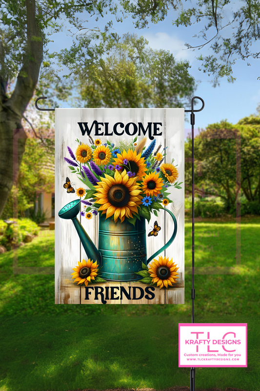 Sunflower Watering Can Welcome Friends Garden Flag
