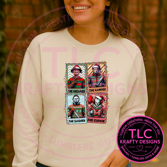 Dreamer Camper Slasher Clown Sweatshirt - Festively Creepy Christmas Crew Neck or Hoodie CK