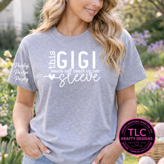 Personalized This Gigi Wears Her Heart On Her Sleeve White Design - Grandma Love Apparel
