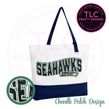 Seattle Football Sequin Patch Canvas Tote Bag