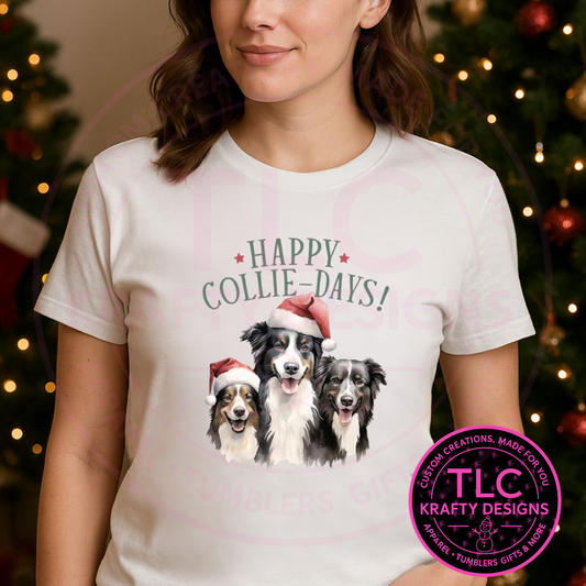 Collie-Days Christmas T-Shirt – Festive Holiday Dog Lover Long or Short Sleeve Tee CK