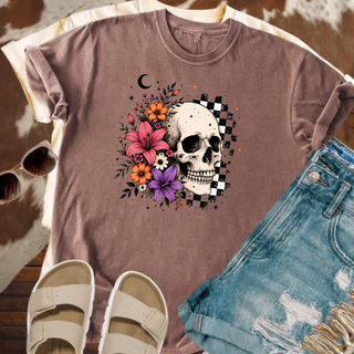 Floral Checkered Skull Design – Spooky Season Apparel