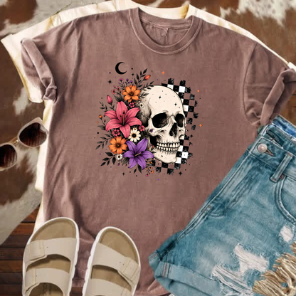 Floral Checkered Skull Design – Spooky Season Apparel