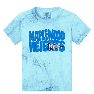 Maplewood Heights Panthers Pennant design on Comfort Colors Color Blast tee in Fiji Blue