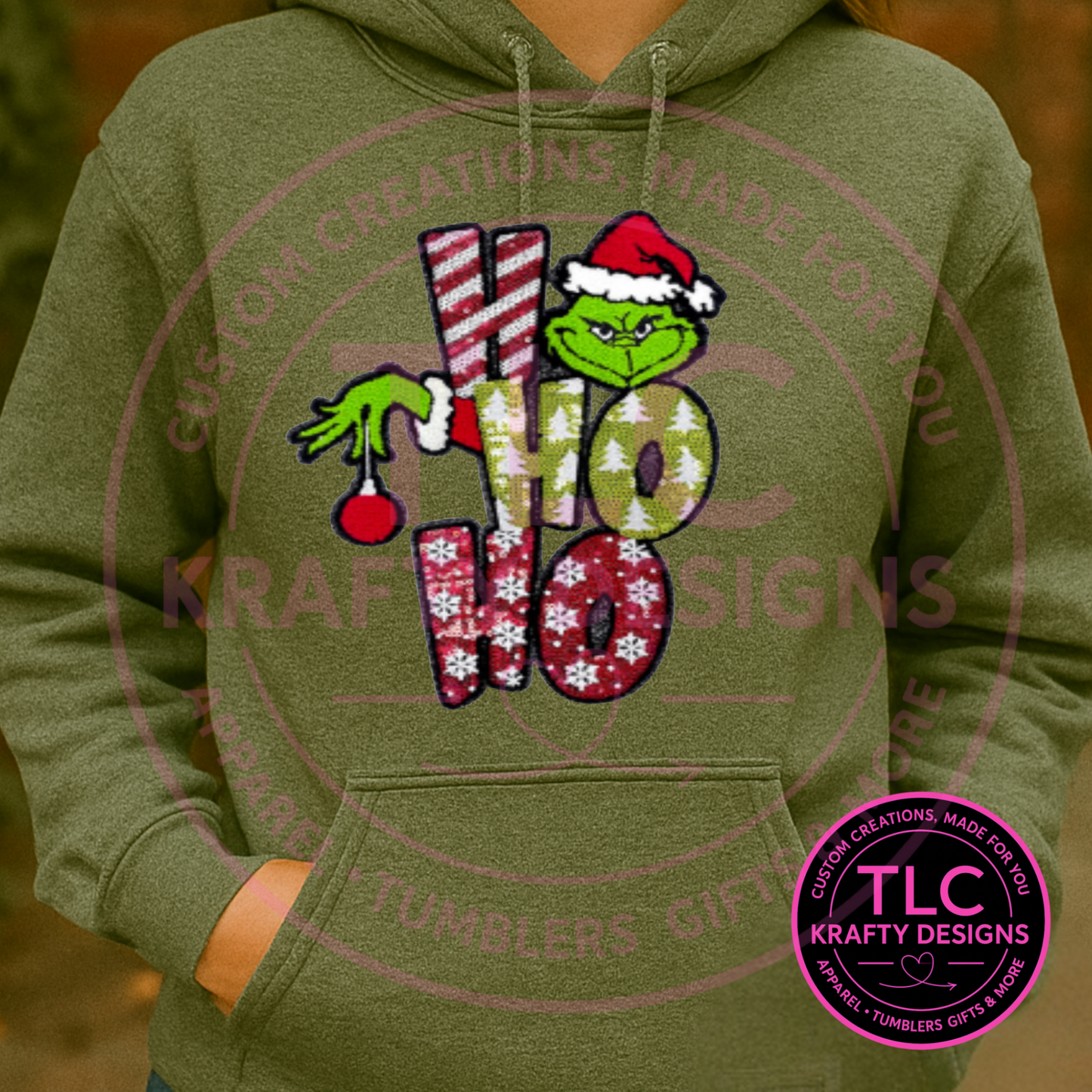 XL Grinchy Ho Ho Ho Patch – Festive Holiday Iron-On / Sew-On Applique CK