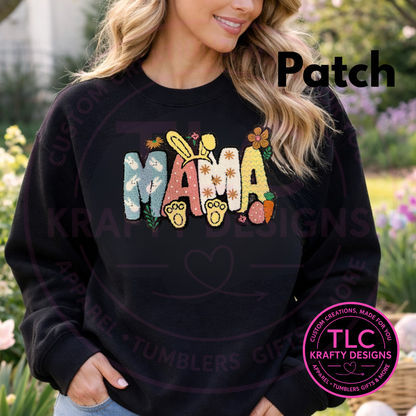 MAMA Chenille Shirt or Sweatshirt – Easter Bunny Mama Top, Spring Floral Chenille Apparel, Cozy Mom Statement Piece