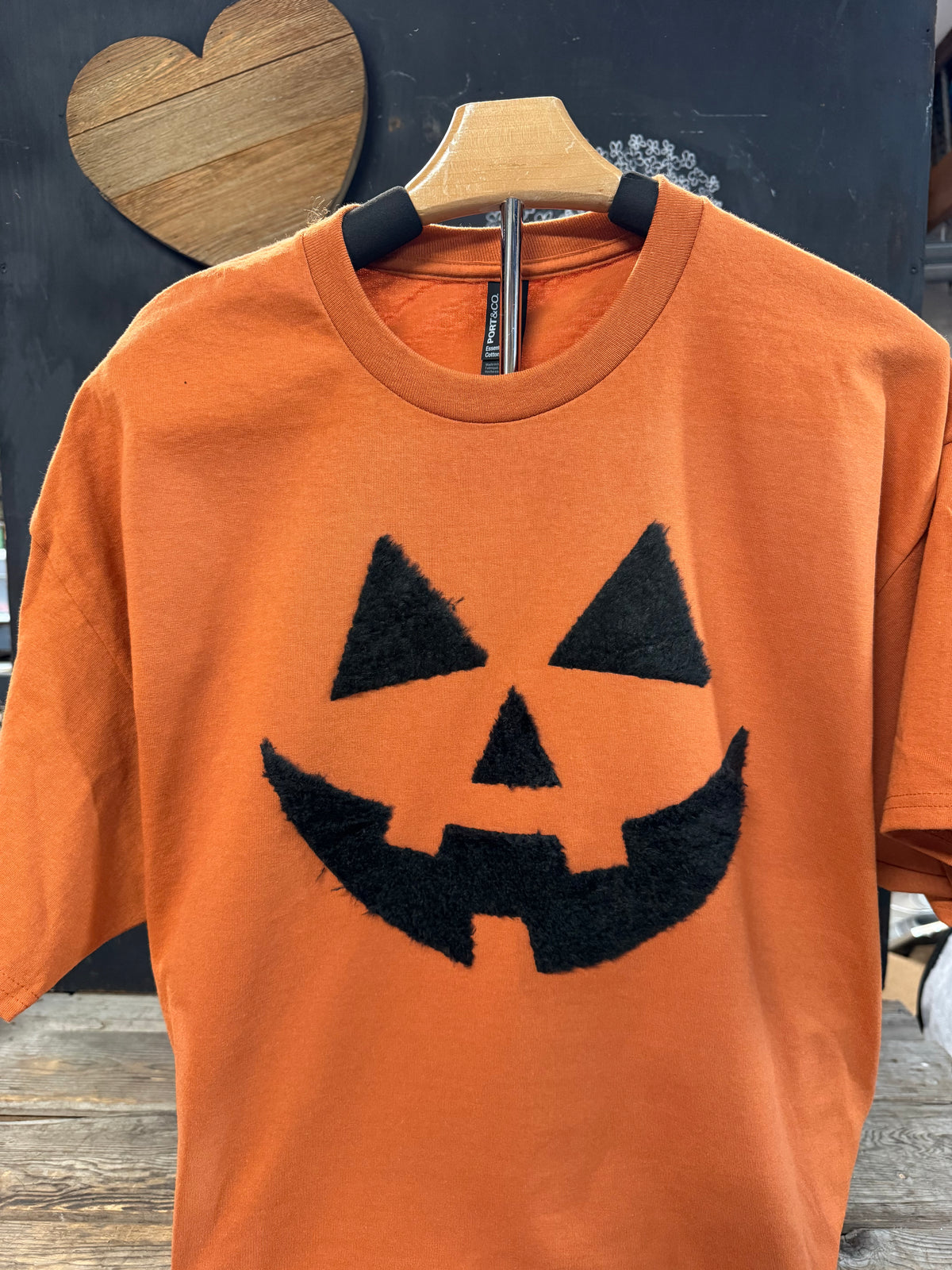 Fuzzy Jack O’ Lantern T-Shirt or Sweatshirt – Halloween Pumpkin Face Apparel