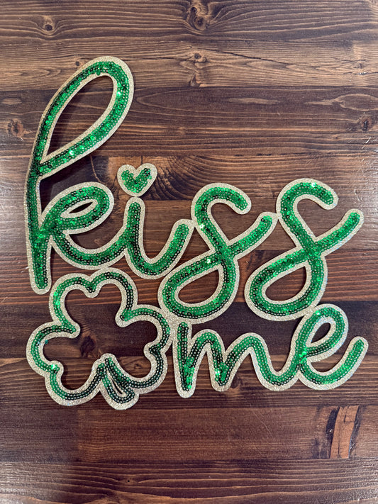 Kiss Me Sparkly Chenille Patch – St. Patrick’s Day Shamrock Patch, Lucky Green Iron-On Applique, DIY Apparel & Tote Patch