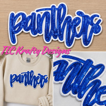 Panthers Sequin Sweatshirt, Blue School Spirit Crewneck or Hoodie, Panther Game Day Apparel
