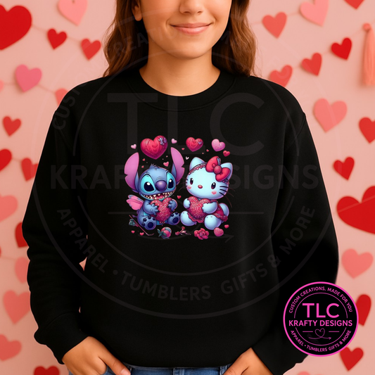 Cute Cartoon Valentine Couple Sweatshirt or T-Shirt – Whimsical Love Design