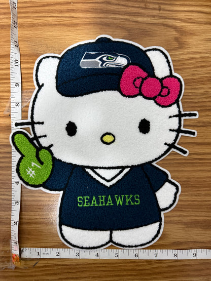 XL Seattle Football Chenille Kitty Character Patch Sweatshirt