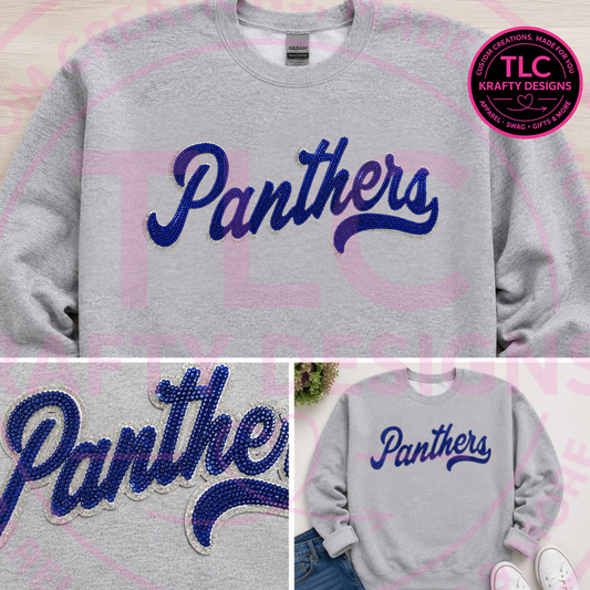 Panthers Sequin Sweatshirt, Blue School Spirit Crewneck or Hoodie, Panther Game Day Apparel