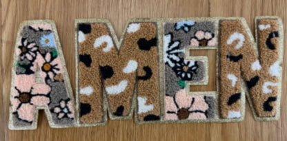 Amen Chenille Patch Sweatshirt, Christian Faith Sweatshirt, Floral Leopard Varsity Letter Sweatshirt