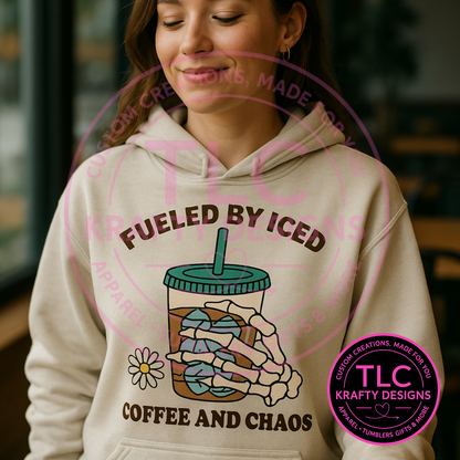 Fueled by Iced Coffee and Chaos Hoodie – Funny Coffee Lover Pullover