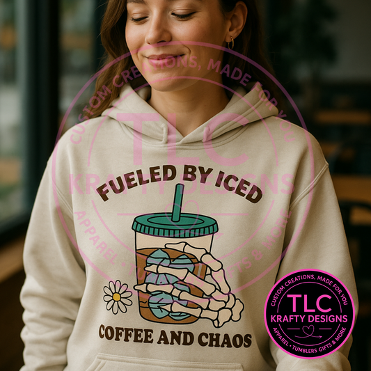 Fueled by Iced Coffee and Chaos Hoodie – Funny Coffee Lover Pullover