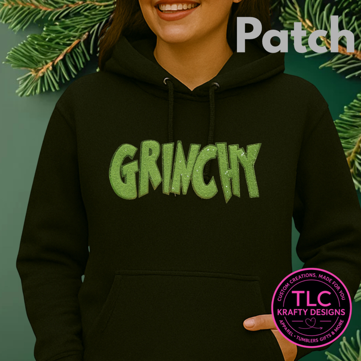 Green Grinchy Sequin Patch - Festive Iron-On / Sew-On Holiday Applique CK