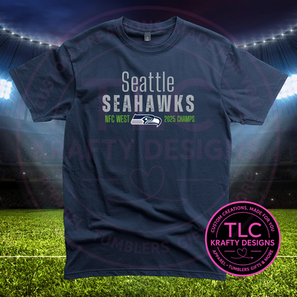 SEATTLE / SEAHAWKS – 2025 NFC Champs (lighter, spaced text) Tee or Sweatshirt