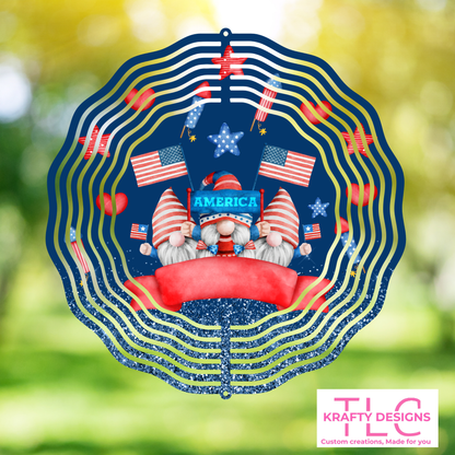 America Gnome Wind Spinner – 10” Double-Sided Aluminum Patriotic Decor