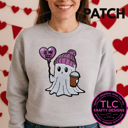 Coffee Valentine Ghost Patch – “BE MY BOO” Coffee Lover Chenille Patch