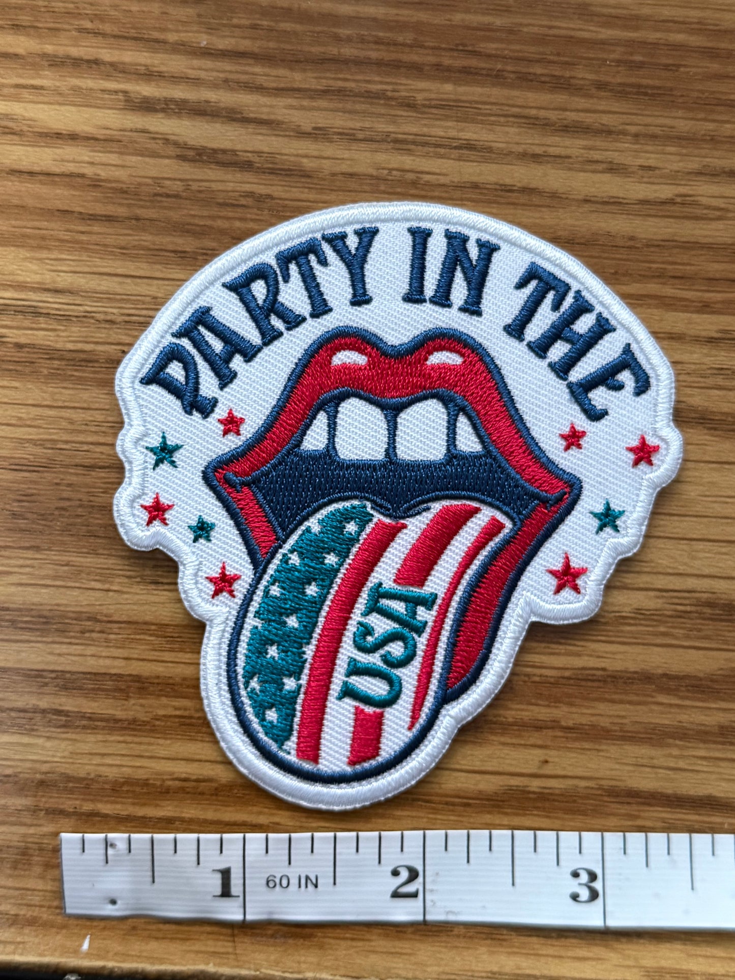 Party in the USA Patriotic Lips Patch – Embroidered Iron-On Patch