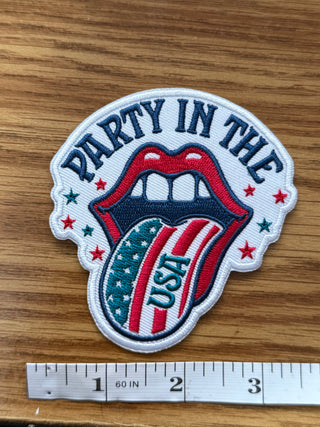 Party in the USA Patriotic Lips Patch – Embroidered Iron-On Patch