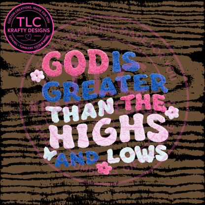 God Is Greater Than the Highs and Lows Chenille Patch, Christian Fuzzy Patch, Faith Heat Press/Iron-On Patch