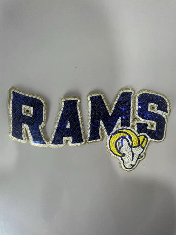 Blue and Gold Rams XL Sequin Patch – School Spirit Mascot Iron-On Transfer