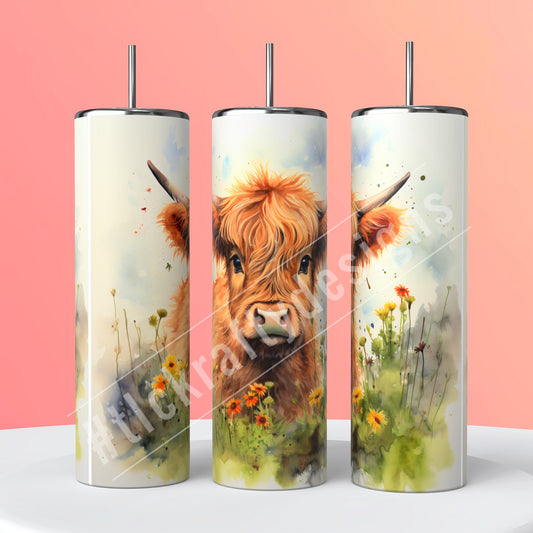 Highland Cow in the Poppy field Sublimation 20 oz. Skinny Tumbler