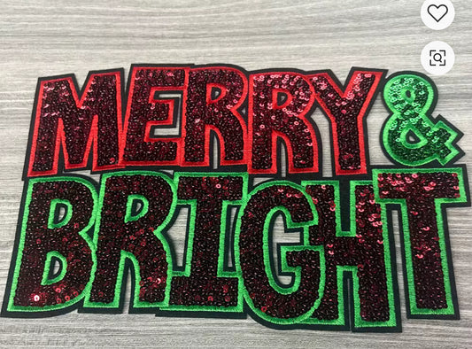 Merry & Bright Extra Large Patch – 10” Red and Green Sequin Iron-On Holiday Patch