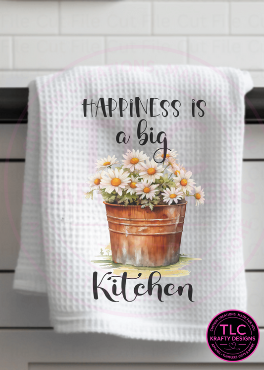 Happiness Is a Big Kitchen Towel – Rustic Daisy Farmhouse Décor 🌼