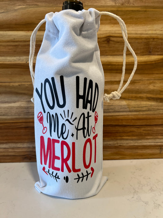 "You Had me at Merlot" Canvas Wine bag