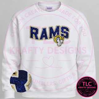 Blue and Gold Rams XL Sequin Patch – School Spirit Mascot Iron-On Transfer