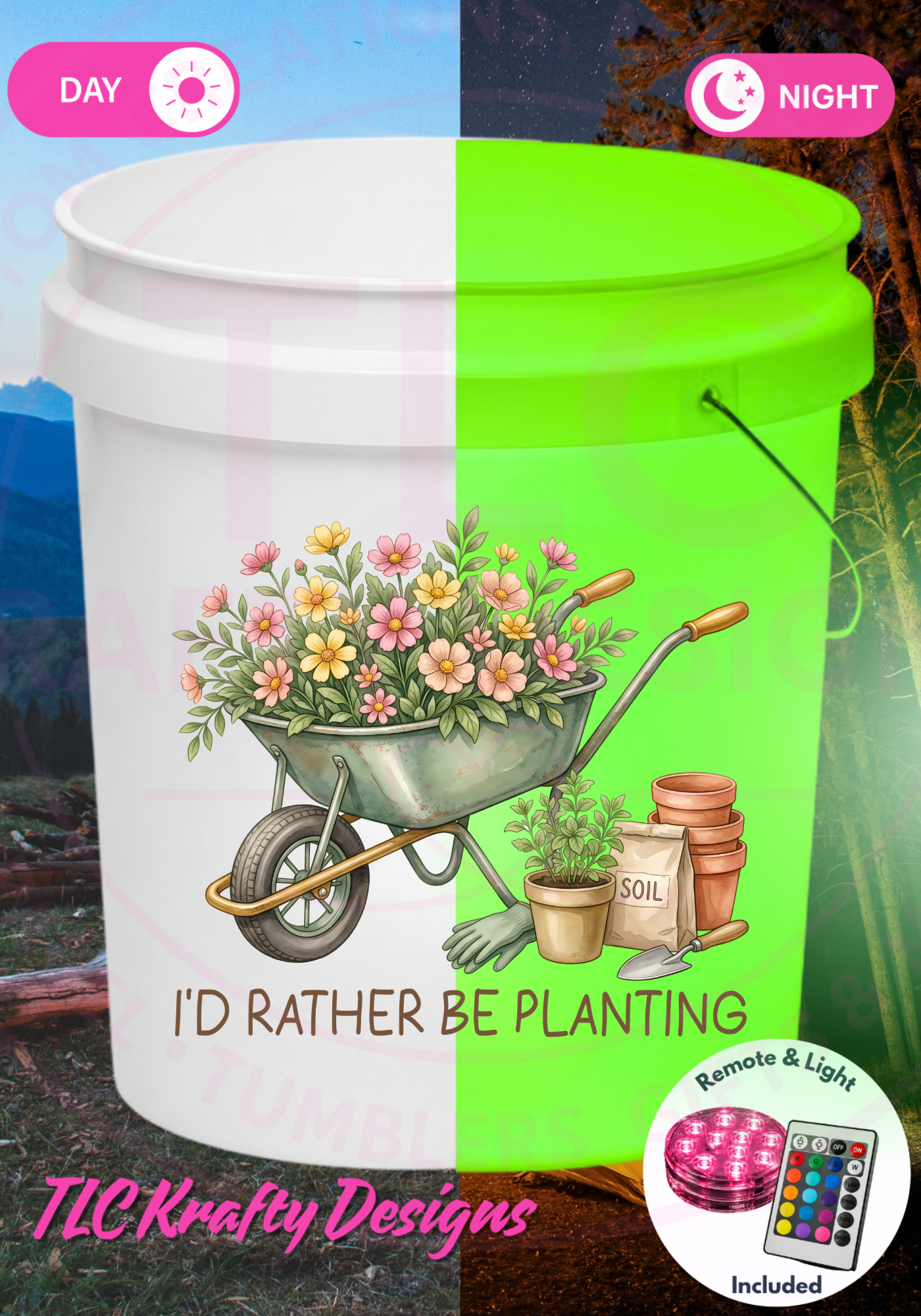 I’d Rather Be Planting Light Up Bucket, Gardening Gift for Mom, Flower Lover LED Bucket, Garden Decor, Outdoor Patio Glow Light