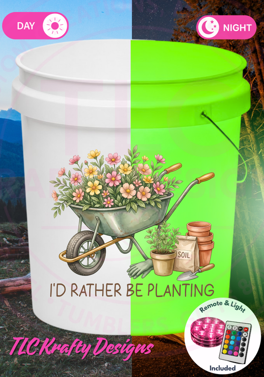 I’d Rather Be Planting Light Up Bucket, Gardening Gift for Mom, Flower Lover LED Bucket, Garden Decor, Outdoor Patio Glow Light