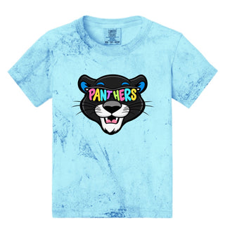 Maplewood Heights Panthers Sunglasses design on Comfort Colors Color Blast tee in Fiji Blue