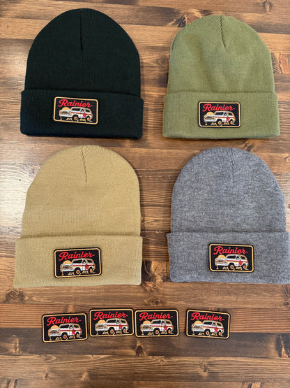 Rainier Retro Mini Patch Beanie – PNW Vintage Style Winter Hat (Multiple Colors)
