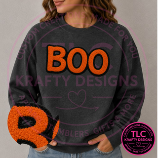 BOO Fuzzy Iron-On Patch, Large Halloween Patch, Oversized Halloween Applique, Heat Press Patch for Sweatshirts & Jackets