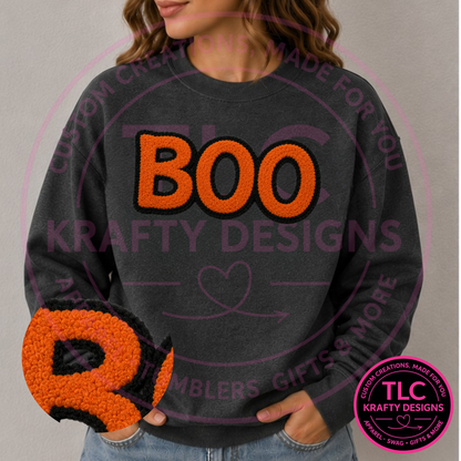 BOO Fuzzy Iron-On Patch, Large Halloween Patch, Oversized Halloween Applique, Heat Press Patch for Sweatshirts & Jackets