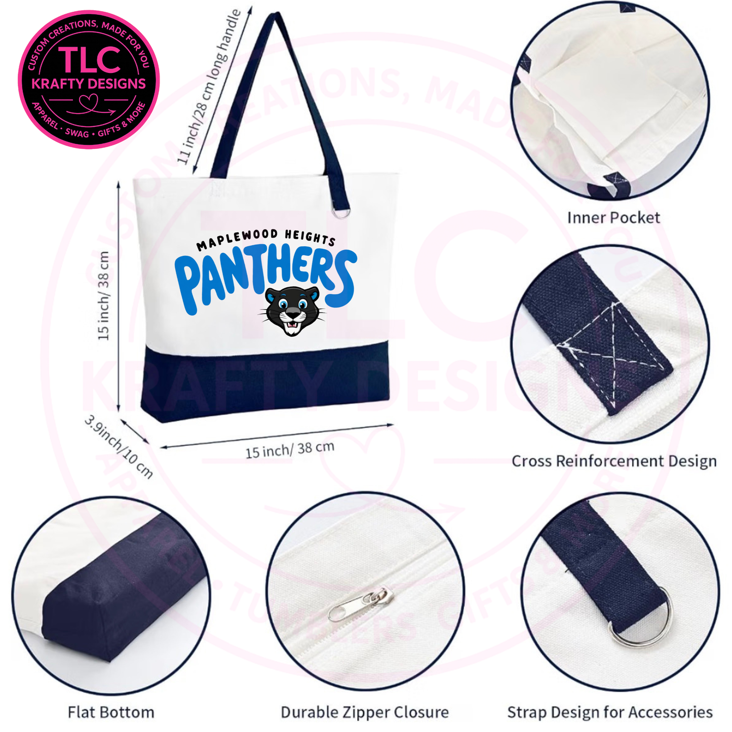 Maplewood Heights Panthers Zippered Canvas Tote Bag – School Spirit Bag