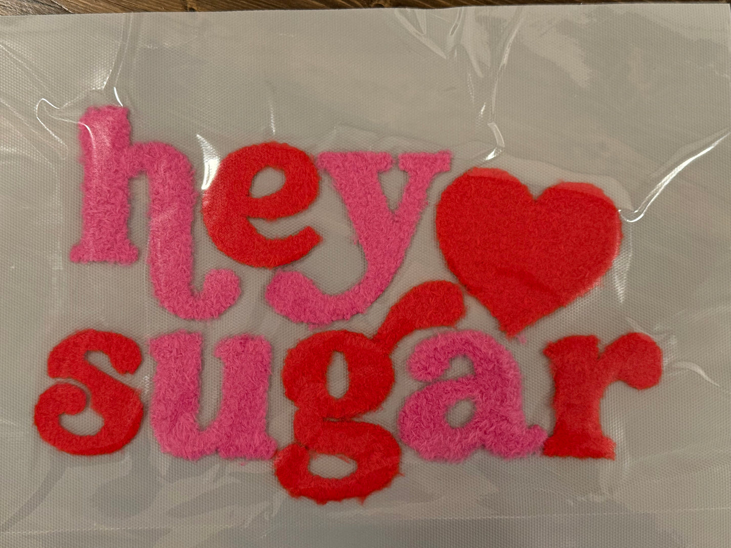 Hey Sugar fuzzy Chenille Patch | Fuzzy Valentine Patch | Pink Red Chenille Iron On Patch | Sweetheart Jacket Hoodie Tote Patch